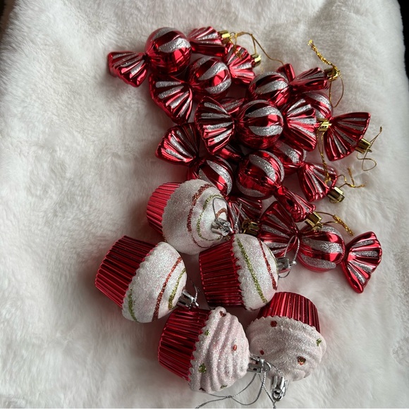 Cupcake and Candy Ornaments , Baubles, Red and White Christmas Home Decor, - Picture 3 of 11